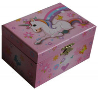 Schmuckkästchen Spieluhr "Einhorn" geschlossen, mit Einhornprint und Regenbogen auf Deckel