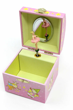 Schmuckkästchen Spieluhr "Zauberfee" rosa mit tanzender Ballerina, außen mit Feen und Sternen verziert, rosa