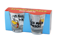Schnapsglas 6er Set Ralph Ruthe "Ja leck mich am Arsch" Detailbild der Verpackung