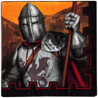 Servietten mit Motiv 33x33cm 16-20 Stück, Variante: Ritter in Rüstung mit Drachen auf Brust und Schulter
