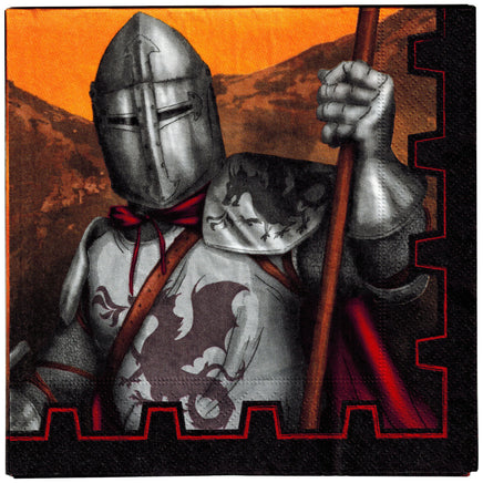 Servietten mit Motiv 33x33cm 16-20 Stück, Variante: Ritter in Rüstung mit Drachen auf Brust und Schulter