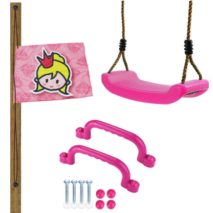 Spielturm Zubehör Set "Prinzessin" rosa bestehend aus: Brettschaukel pink, Haltegriffe pink, Prinzessin Flagge