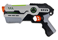 Spielzeug Pistole Space Gun mit Licht & Sound, Farbvariante: Weiß mit Schwarz-Grauen Griff und Neongelben Akzenten