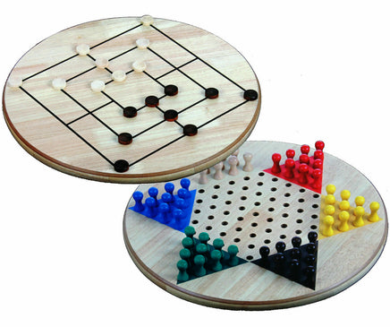 XXL Halma & Mühle Brettspiel, mit schwarz-weißen Figuren für Mühle sowie bunten Figuren für Halma in blau,weiß,rot,gelb,schwarz,grün