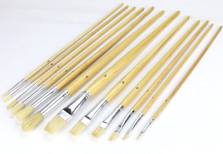 12 Künstlerpinsel- 6 Flachpinsel + 6 Rundpinsel, helle Holzstiele