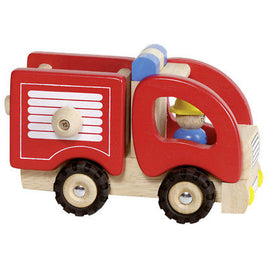 goki Feuerwehrauto aus Holz mit Fahrer Feuerwehr rot gummierte Räder LKW Neu