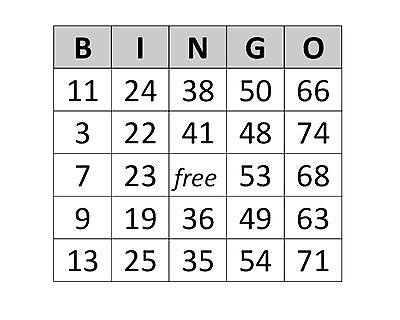 100 Stück Bingokarten für 75er System, für Bingo mit 75 Kugeln, weiß, Beispielbild