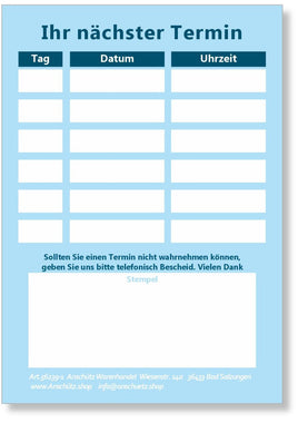 100 Terminzettel für Arztpraxen in blau, Format A7