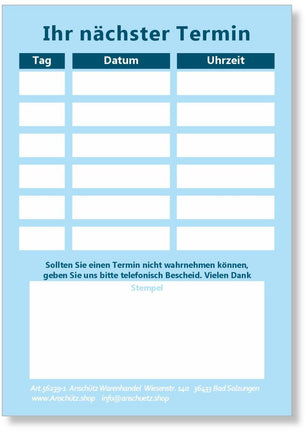 100 Terminzettel für Arztpraxen in blau, Format A7