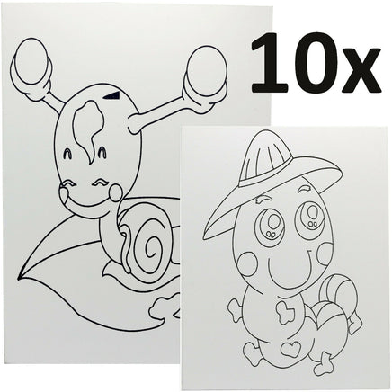 10er Set Motiv-Leinwand zum Ausmalen Motiv Schnecke oder Raupe