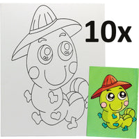 10er_Set_Motiv-Leinwand_zum_Ausmalen Raupe mit Hut