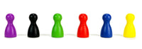 120 Brettspiel Ersatz Spielfiguren aus Holz bunt, einzelne Kegel, Farben: Lila, Schwarz, Grün, Rot, Blau, Gelb