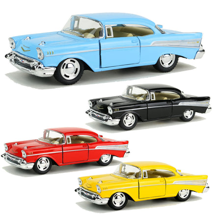 1957 Chevrolet BelAir Modellauto Oldtimer 57er Chevy USCar Strassenkreuzer, 4 verschiedenfarbige Modelle: Hellblau, Schwarz, Rot, Gelb