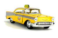 1957ChevroletBelAirTaxiModellautoOldtimer57erChevyNewYorkYellowCab, 2 Vorderansicht,Taxischild,Karomusterstreifen
