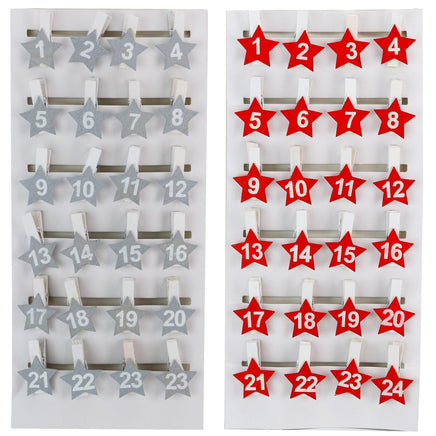 24 nummerierte Adventskalender Klammern DIY, Auswahlfarben: Silbergrau oder Rot