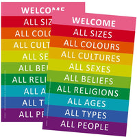 2 Stück Aufkleber regenbogenfarben mit Welcome Botschaft