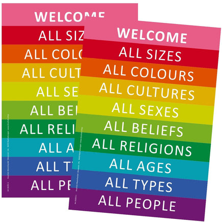 2 Stück Aufkleber regenbogenfarben mit Welcome Botschaft