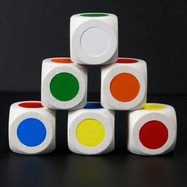 2er Set weiße Farbwürfel aus Holz 16mm, in den Farben: Weiß, Orange, Grün, Blau, Gelb, Rot
