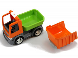 2in1 Spielzeugauto Baustelle mit austauschbarem Auflieger Kipper/ Laster in den Farben Hellgrün/Orange, Fahrzeug: Orange
