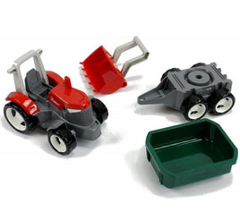 2in1 Traktor(Rot) mit Anhänger(Grün/Grau) und Frontlader (Rot/Grau)