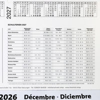 3-Monatskalender 2027 klein mit Ferienterminen in der Kopfklappe