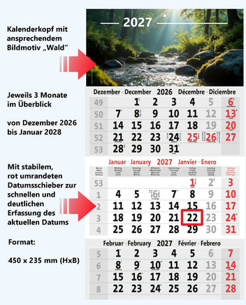 3-Monatskalender 2027 mit Detailbeschreibung