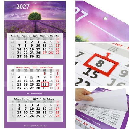 3-Monatskalender 2027 mit Motiv Lavendel Feld