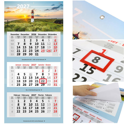 3-Monatskalender 2027 mit Motiv Leuchtturm Sylt