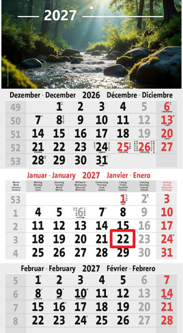 3-Monatskalender 2027 mit Motiv Wald