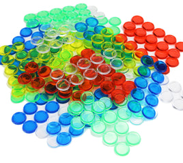 300 farbige Bingochips Kunststoff transparent in rot, blau, gelb, grün, durchsichtig