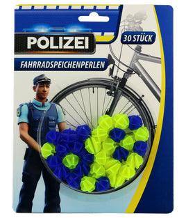30 Polizei Fahrrad Speichenclips für Kinder, Neongelb und Dunkelblau