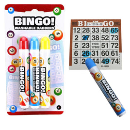 3er Set Bingo/ Lotto Marker 10mm breit, in den Farben: Rot, Blau, Gelb, Beispielbild mit Bingoblock (nicht im Lieferumfang enthalten)