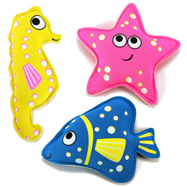 3er Set Tauchtiere mit Sand gefüllt, bestehend aus: Seepferdchen (Gelb), Seestern (Rosa/Pink), Fisch (Blau)