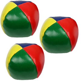 3er Set bunte Jonglierbälle, farbig gevierteilt: rot, gelb, grün, blau