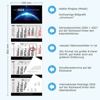4-Monatskalender 2026 mit Bild Universum und zahlreichen Extras