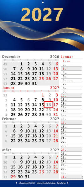 4-Monatskalender 2027 mit Notizstreifen im Royal Blue Design