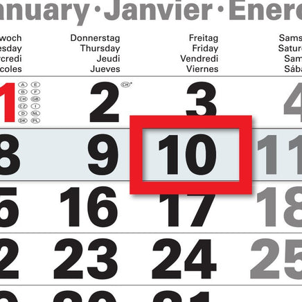 4-Monatskalender 2027 mit rotem Datumsschieber