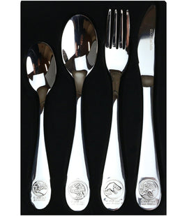 4-teiliges Kinderbesteck von Jurassic World mit Dinosaurier-Prägungen