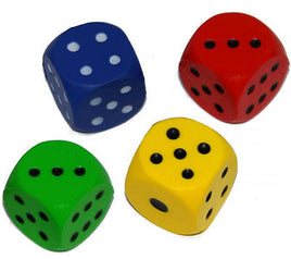 4er Set Schaumstoffwürfel bunt 4cm in den Farben: Blau (weiße Augen), Rot (schwarze Augen), Grün (schwarze Augen), Gelb (schwarze Augen)