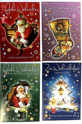 4er Set Weihnachtskarten mit Umschlag, z.B. mit Weihnachtsmann, Tannenbaum, Nikolausstiefel gestaltet