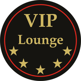 6er Set Bierdeckel rund 11cm Ø "VIP Lounge" in Schwarz mit roten Rand und 5 Sternen