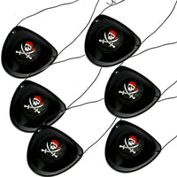 6er Set Piraten Augenklappe schwarz stabil mit Totenkopfbild (2 Schwerte, Kopftuch und Augenklappe)