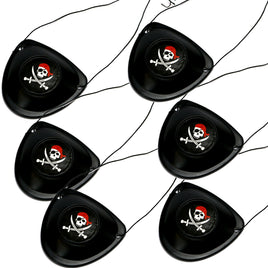 6er Set Piraten Augenklappe schwarz stabil mit Totenkopfbild (2 Schwerte, Kopftuch und Augenklappe)
