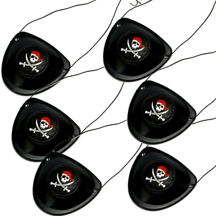 6er Set Piraten Augenklappe schwarz stabil mit Totenkopfbild (2 Schwerte, Kopftuch und Augenklappe)