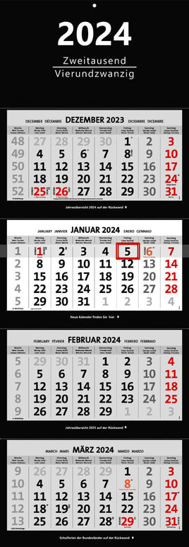 XXL 4-Monatskalender 2024 schwarz großer Wandkalender Bürokalender vier Monate