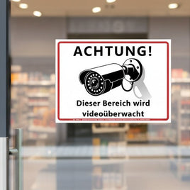Aufkleber Achtung! Dieser Bereich wird videoüberwacht mit Bild einer Überwachungskamera- Anwendungsbeispiel 2