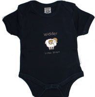 Baby Body mit Sternzeichen Widder 50/56 in dunkelblau mit Bild und Schriftzug