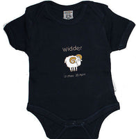 Baby Body mit Sternzeichen Widder 50/56 in dunkelblau mit Bild und Schriftzug