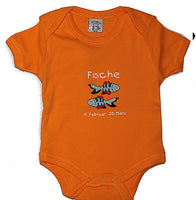 Baby Body mit Sternzeichen Fische 50/56 in Orange mit Bild und Schriftzug