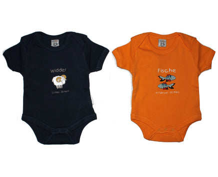 Baby Body mit Sternzeichen Widder & Fische 50/56 in orange oder blau